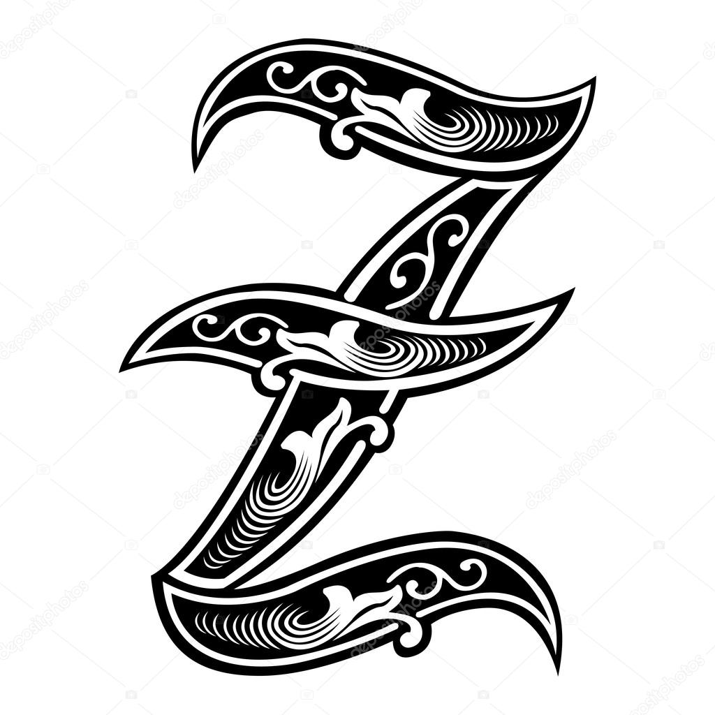 Beautiful decoration English alphabets, Gothic style, letter Z