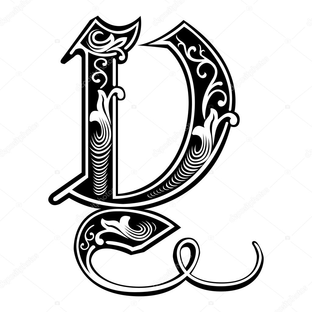 Beautiful decoration English alphabets, Gothic style, letter Y — Stock