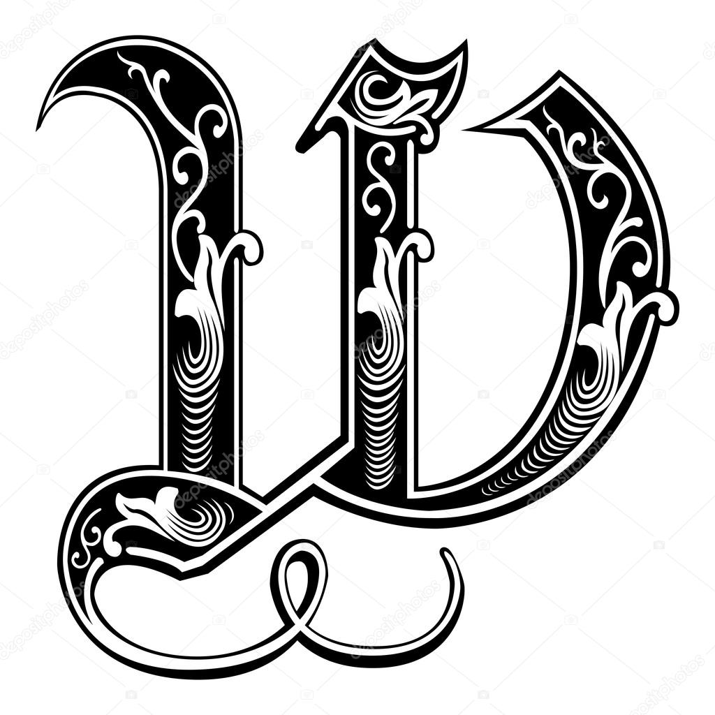 Beautiful decoration English alphabets, Gothic style, letter W