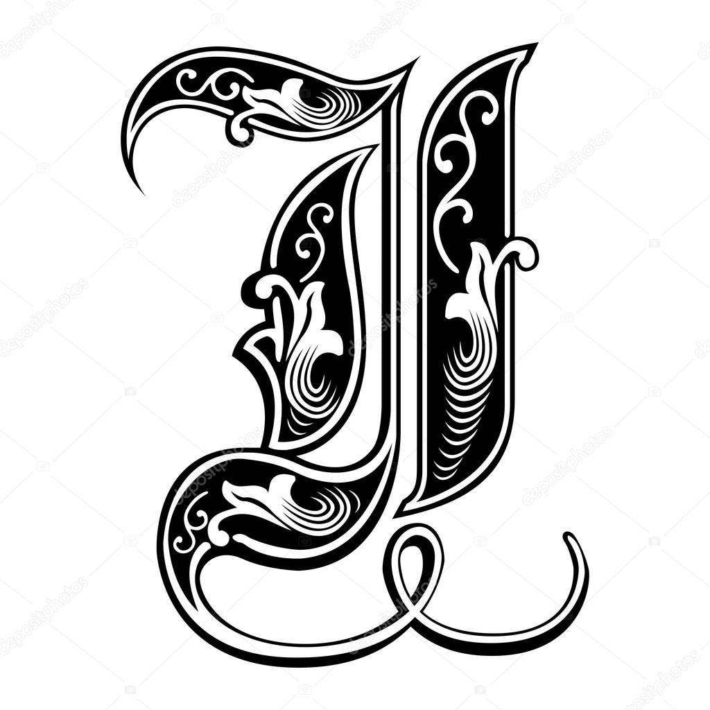 Beautiful decoration English alphabets, Gothic style, letter I