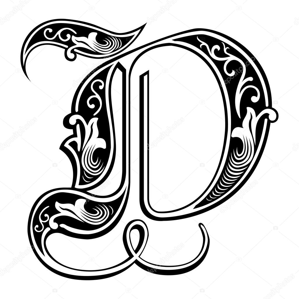 Beautiful decoration English alphabets, Gothic style, letter D