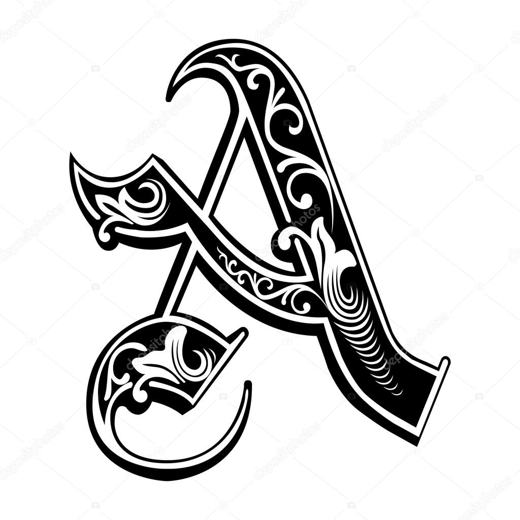 Beautiful decoration English alphabets, Gothic style, letter A Stock Vector  by ©HuangArt 54184869