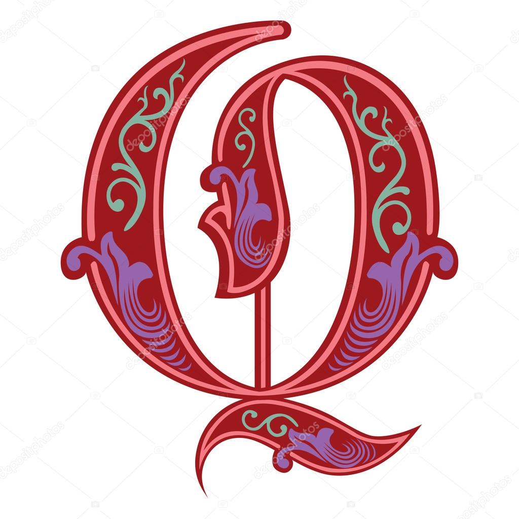 Beautiful decoration English alphabets, Gothic style, letter Q