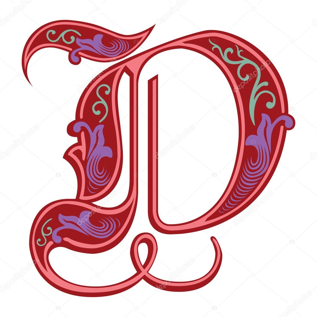 Beautiful decoration English alphabets, Gothic style, letter D