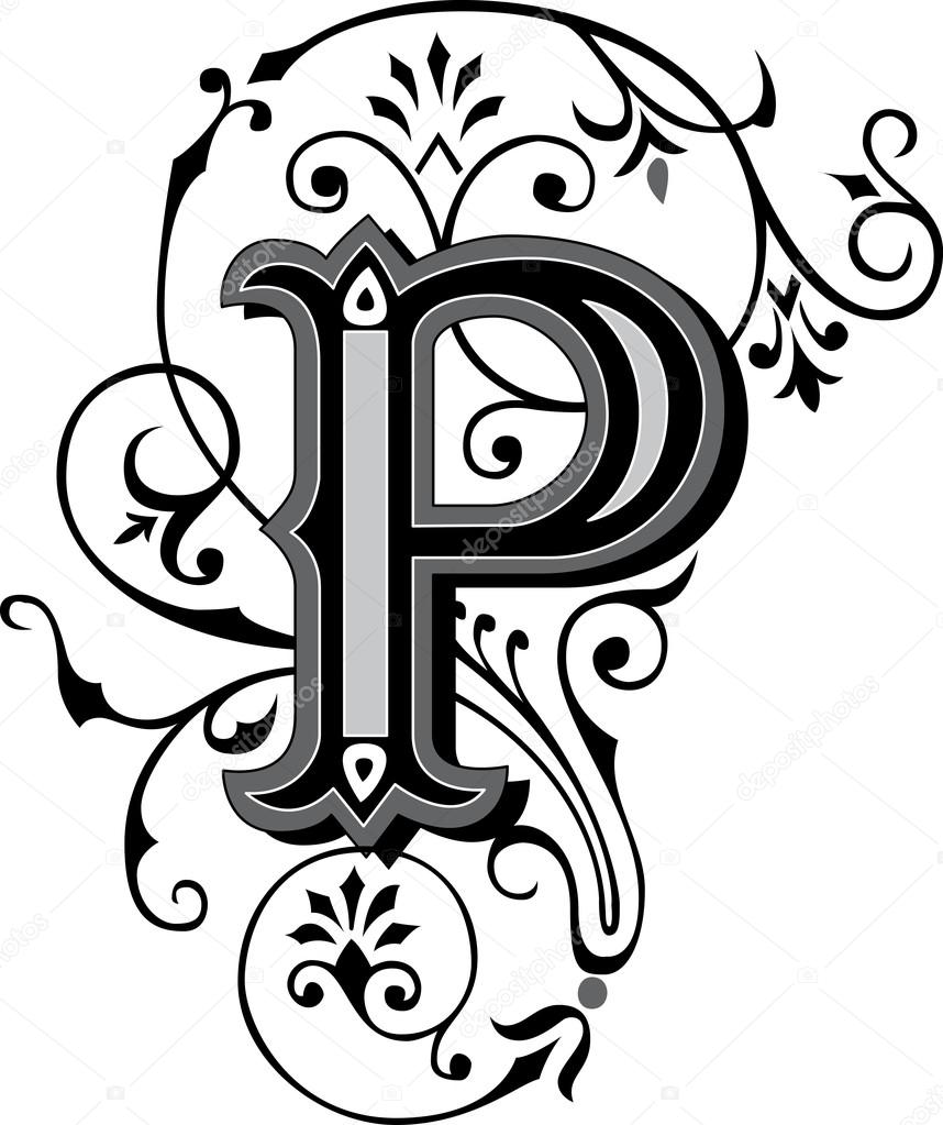 Beautifully decorated English alphabets, letter P