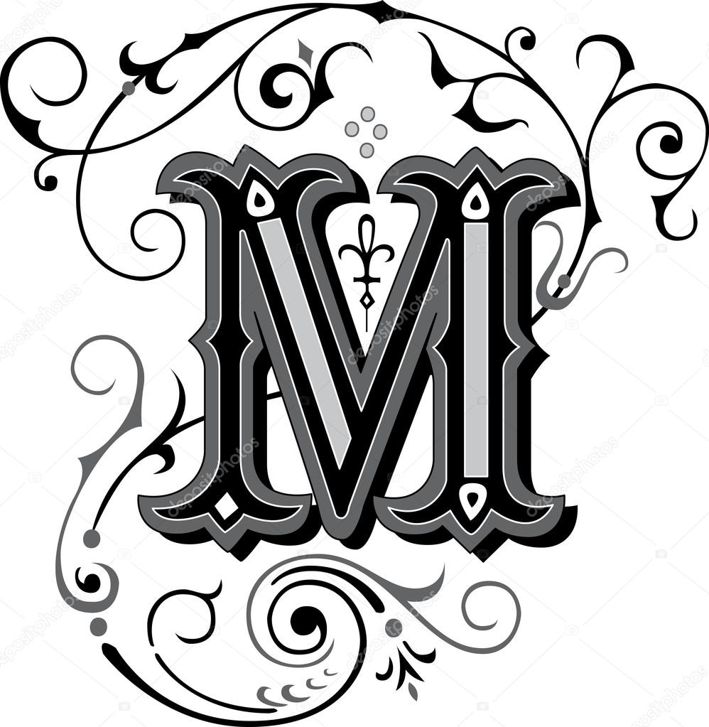 Beautifully decorated English alphabets, letter M