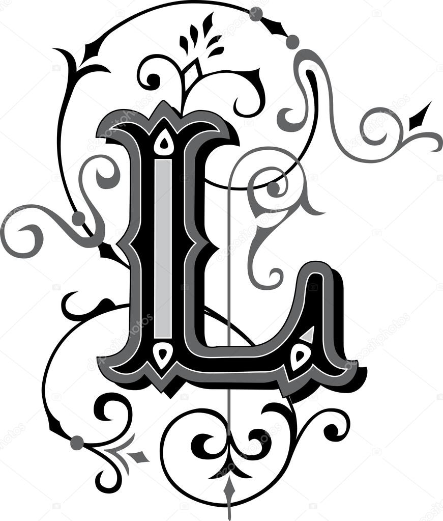 Beautifully decorated English alphabets, letter L