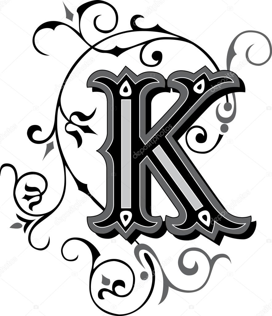 Beautifully decorated English alphabets, letter K