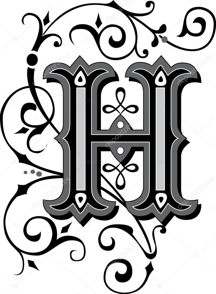 Beautifully decorated English alphabets, letter H