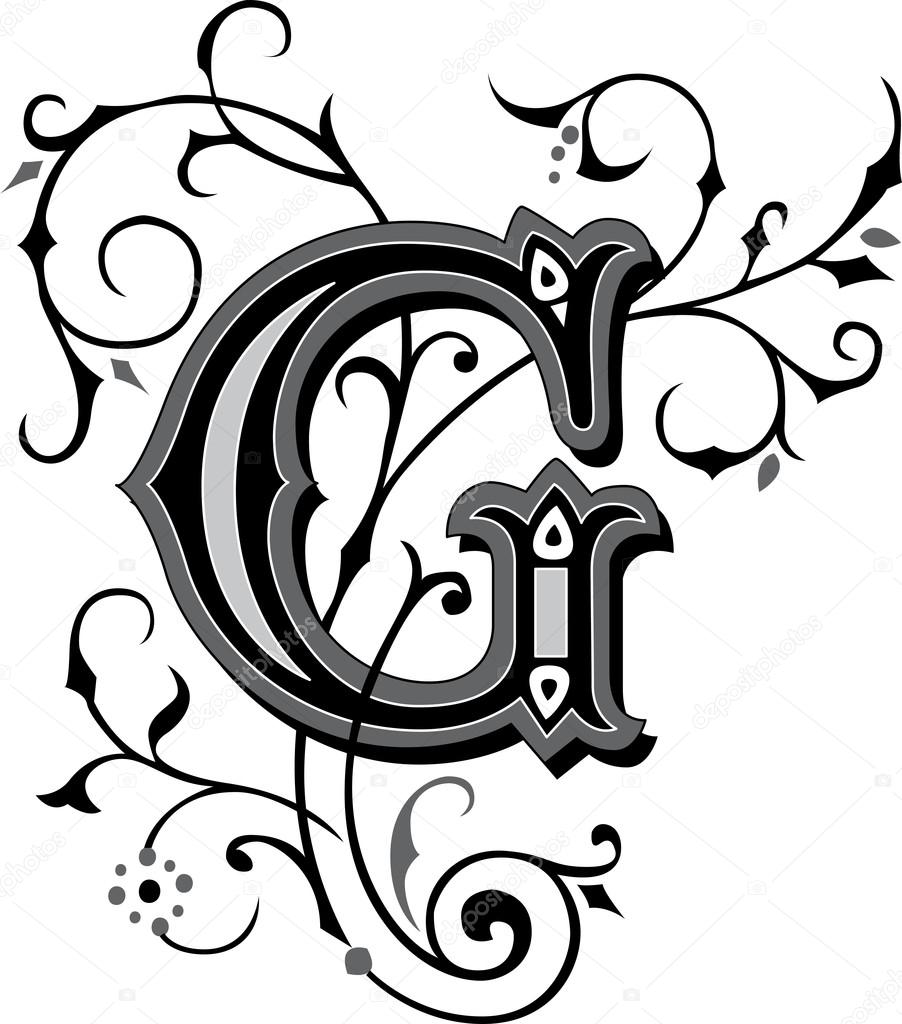 Beautifully decorated English alphabets, letter G