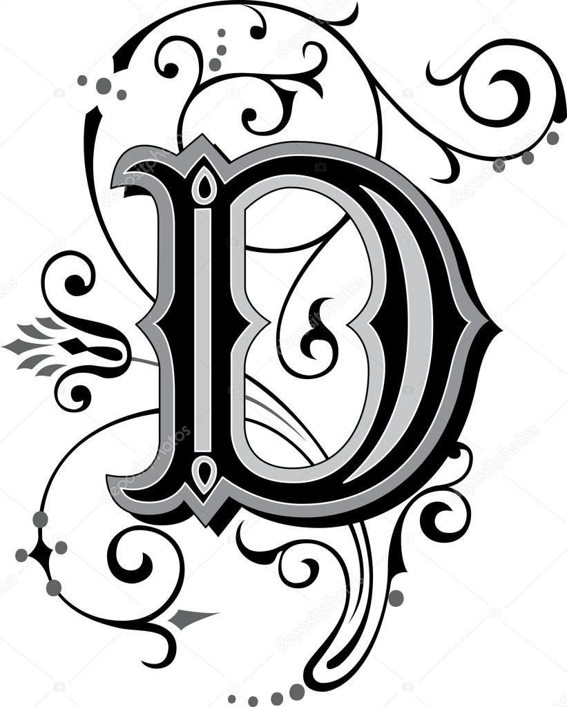 Beautifully decorated English alphabets, letter D