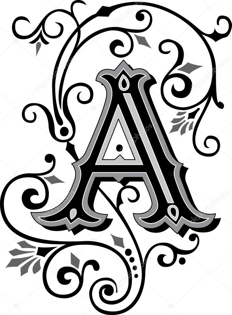 Beautifully decorated English alphabets, letter A