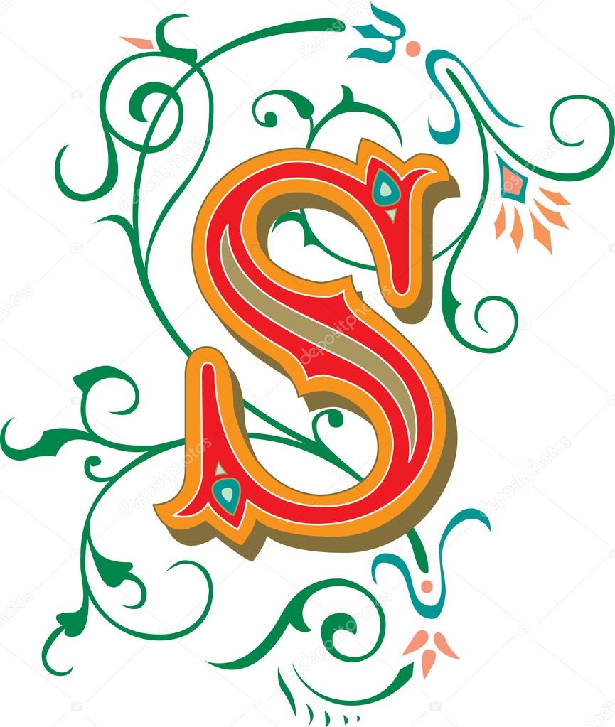 Beautifully decorated English alphabets, letter S