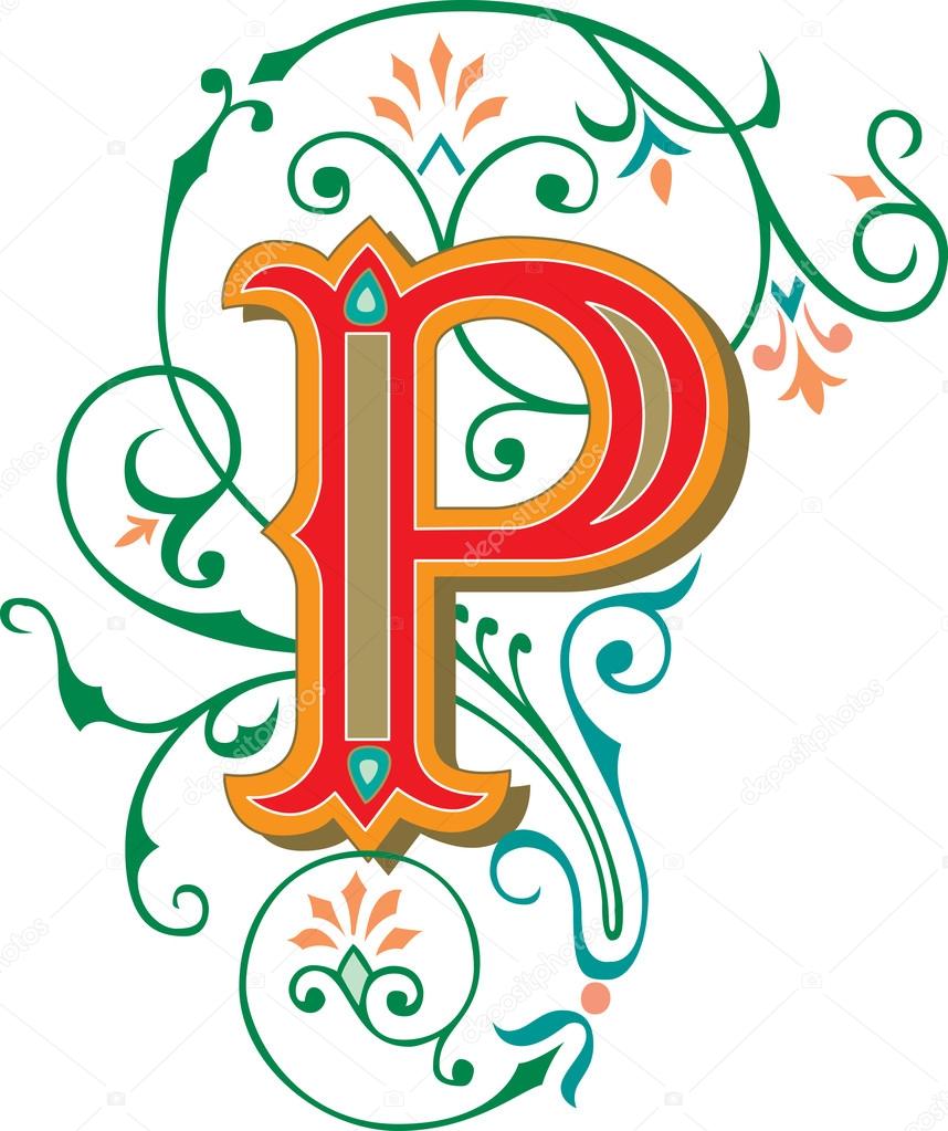 Beautifully decorated English alphabets, letter P Stock ...