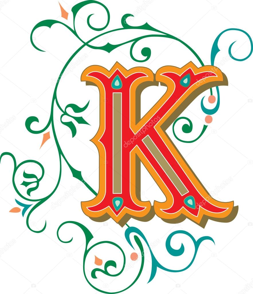 Beautifully decorated English alphabets, letter K — Stock Vector ...