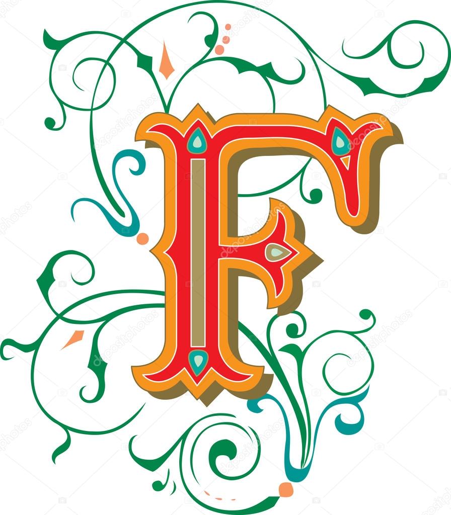 Beautifully decorated English alphabets, letter F