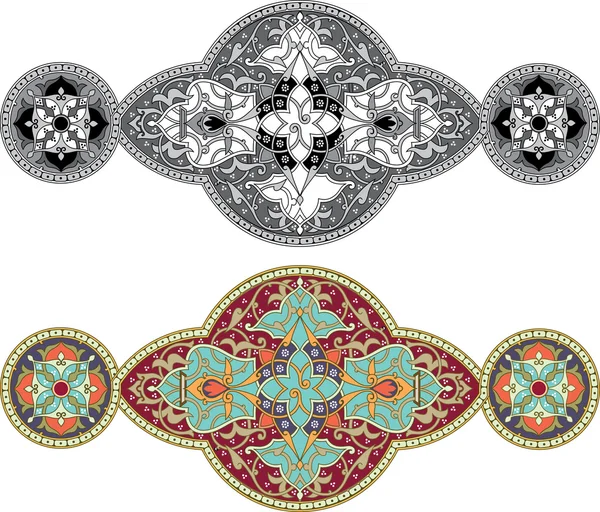 Conjunto de padrão de ornamento, monocromático e design colorido — Vetor de Stock