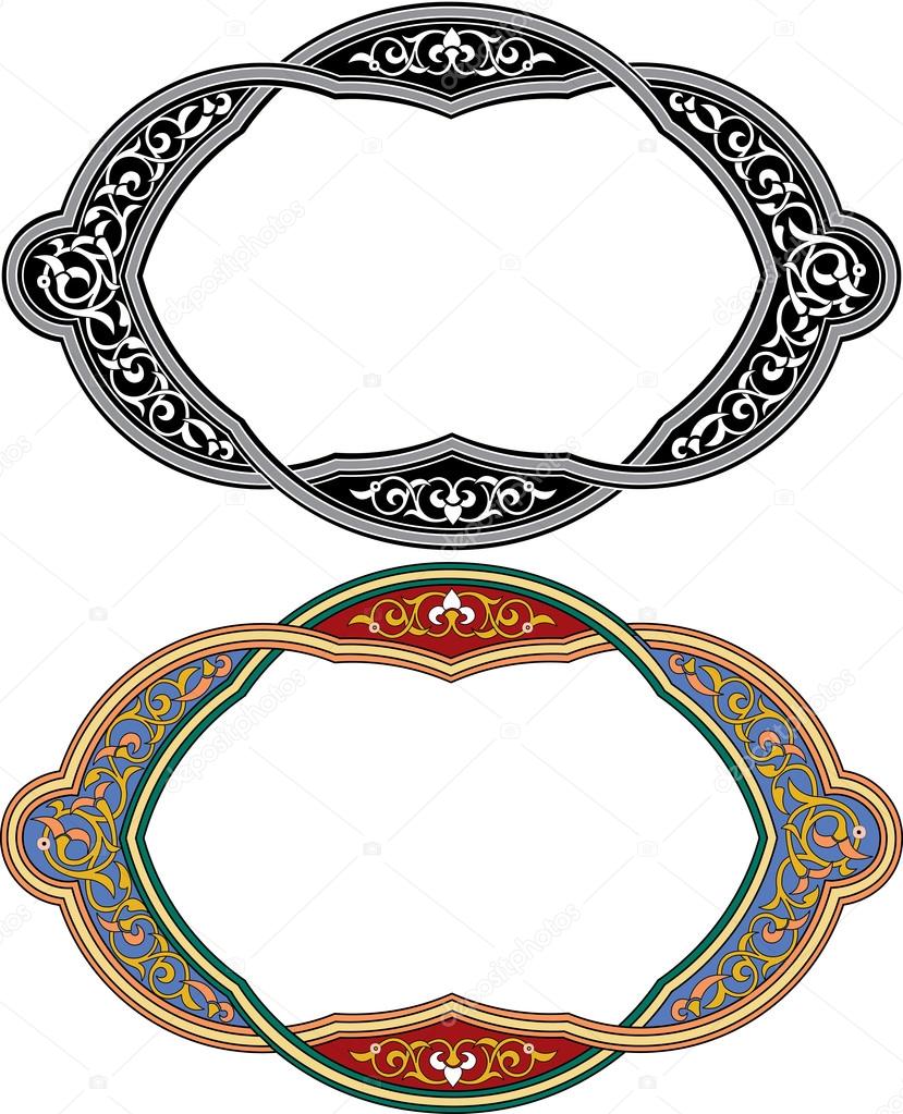 Set of Arabesque ribbons with detailed ornament, monochrome and 