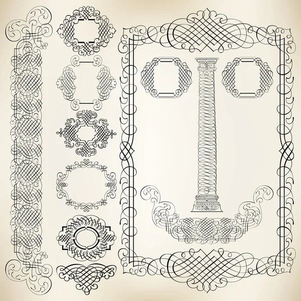 Vektorsatz kalligrafischer Gestaltungselemente, Ränder und Bänder — Stockvektor
