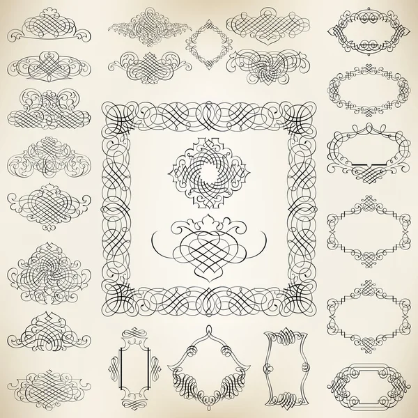 Ensemble vectoriel d'éléments calligraphiques, rubans et bordures — Image vectorielle
