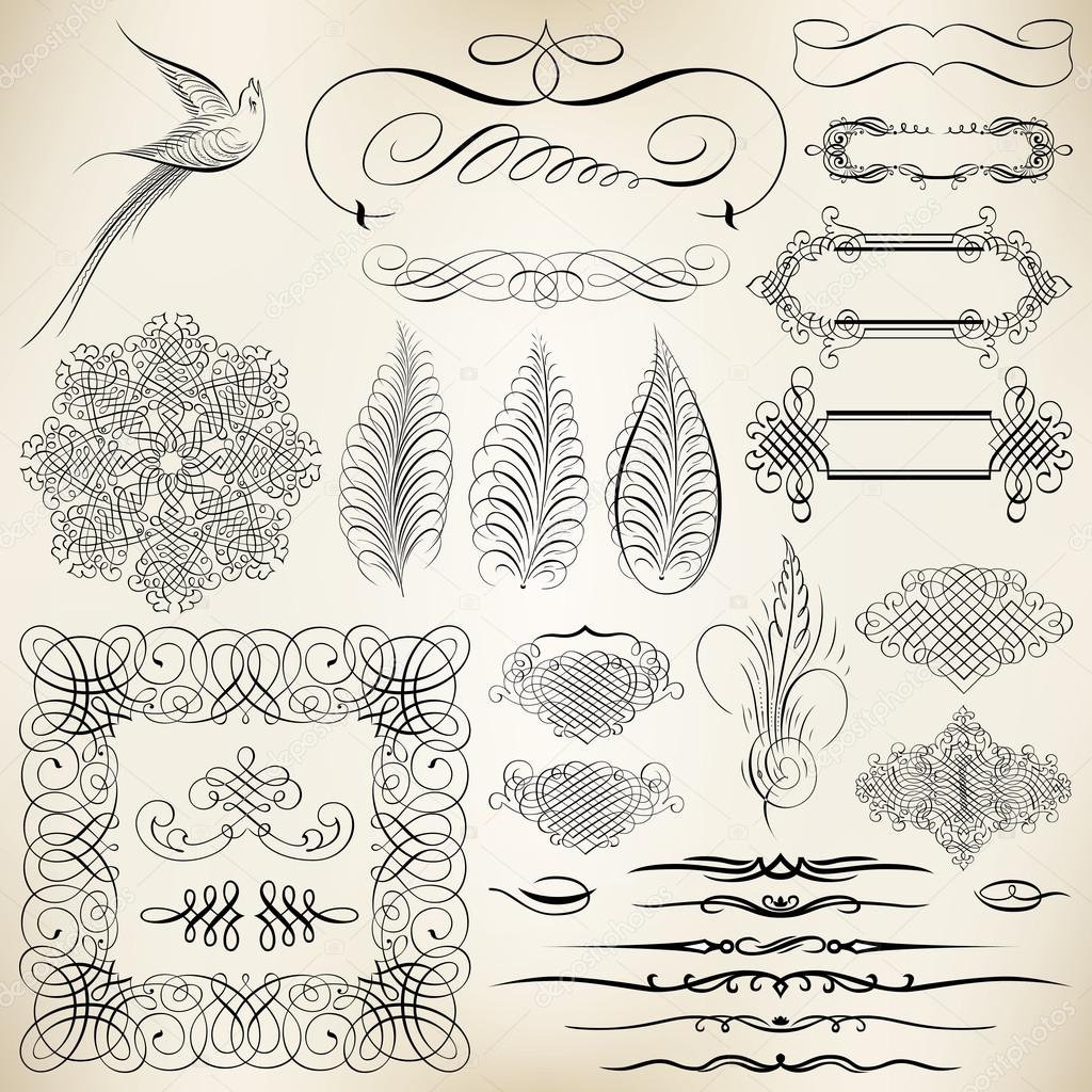 Vector set of calligraphic design elements and page decoration