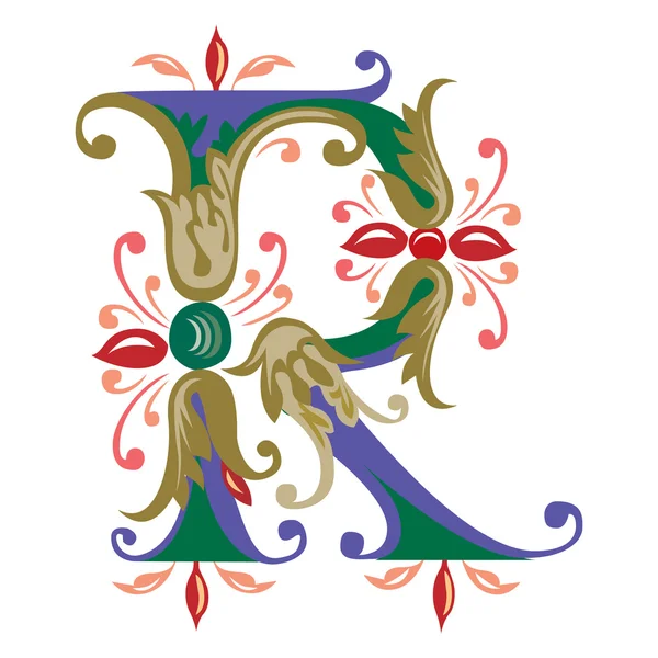 Renkli İngilizce alfabe - bitki style - harf R — Stok Vektör