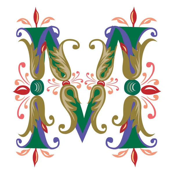 Πολύχρωμο Ελληνικά αλφάβητα - φυτό στυλ - γράμμα M — Διανυσματικό Αρχείο