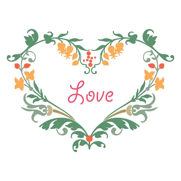 Romantic love heart, drawing flowers and plant leaves — Stock Vector