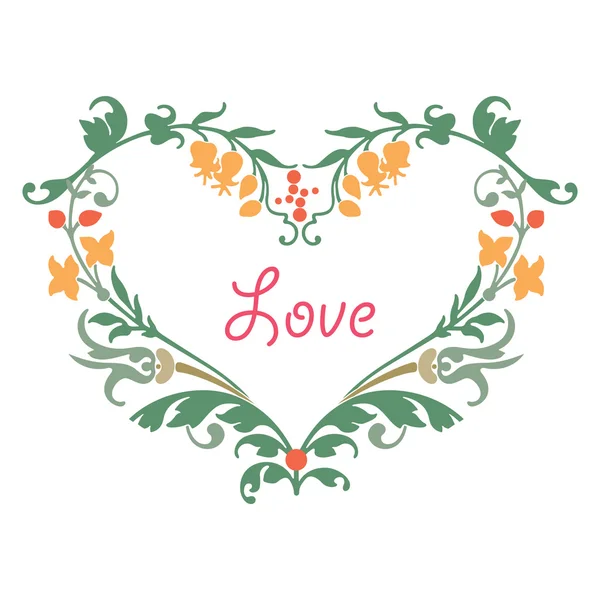 Romantic love heart, drawing flowers and plant leaves Stock Vector