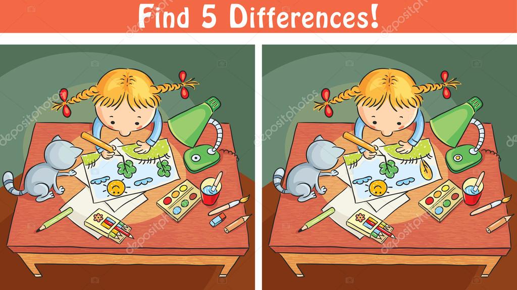 Encontrar diferenças jogo com uma menina dos desenhos animados