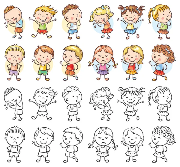 Conjunto de diferentes niños con diversas emociones — Vector de stock