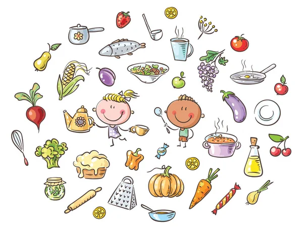 Ensemble de nourriture pour enfants Clipart Cooking — Image vectorielle
