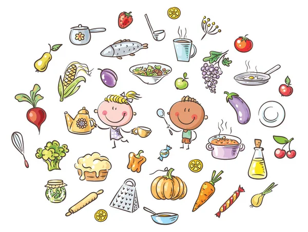 Kids Clipart Matlagning Matset — Stock vektor