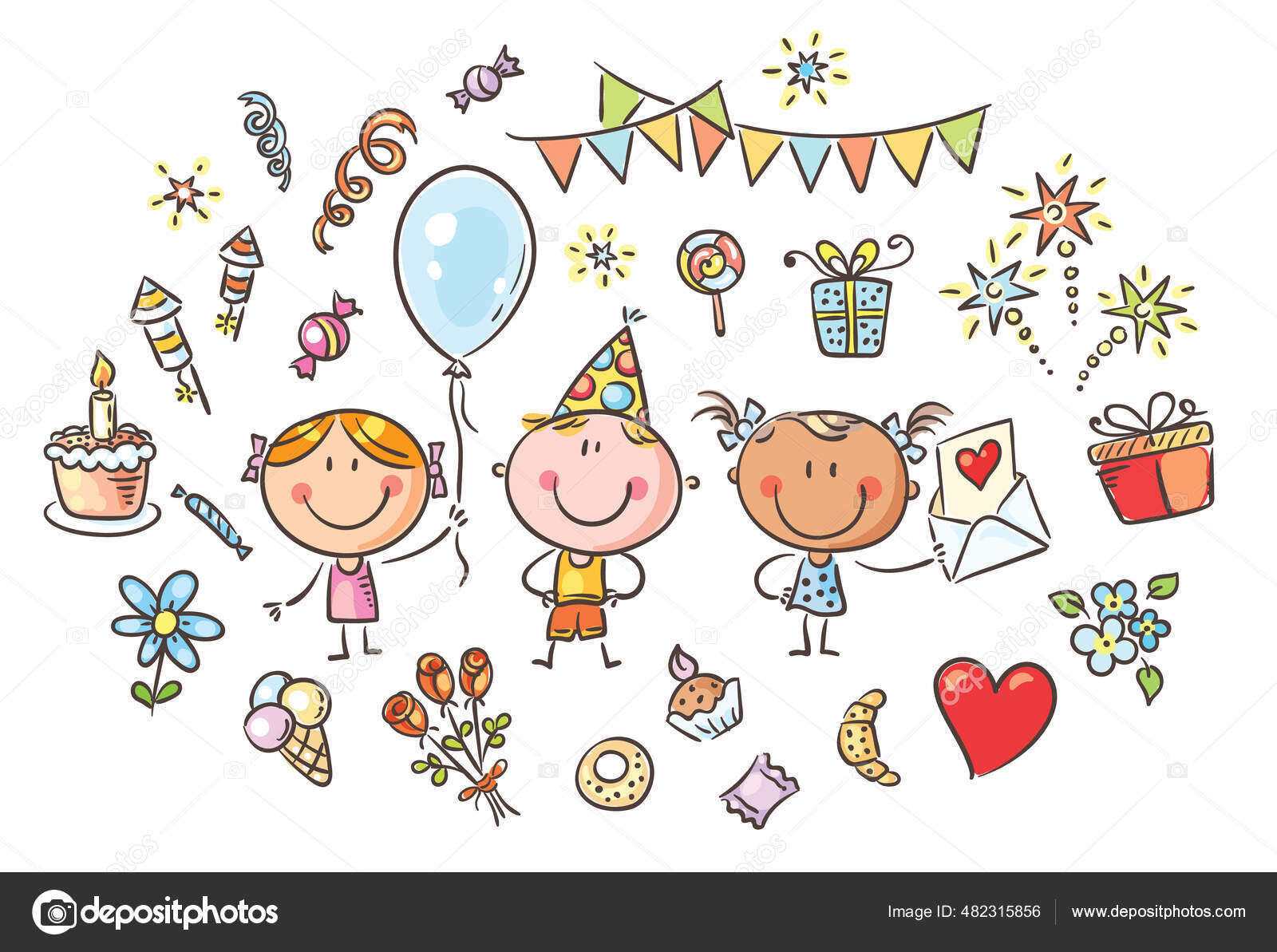Image vectorielle Enfants et les choses de fête clipart ensemble par  ©Katerina_Dav - 482315856, image size:1600x1193