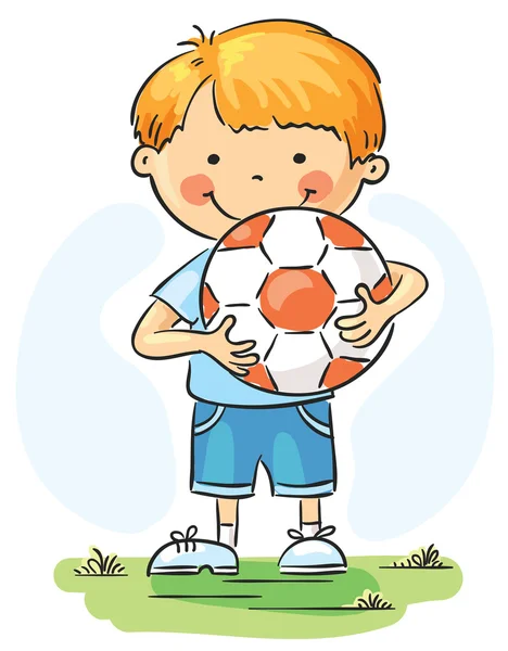 Petit garçon avec ballon de football — Image vectorielle