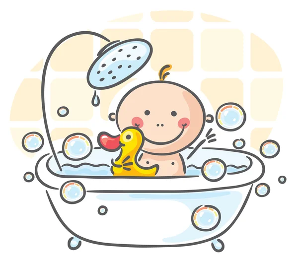 Baby in het bad — Stockvector