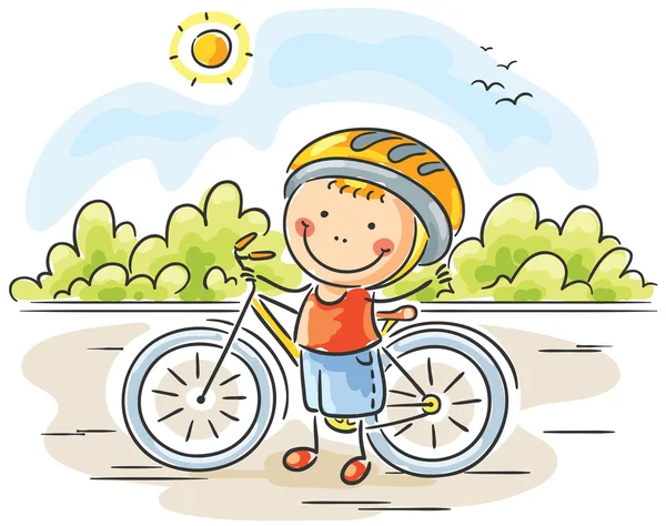 Kleine jongen en fiets — Stockvector