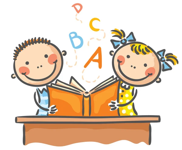 Niños con un libro — Vector de stock