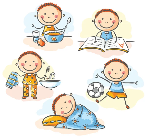 Little boy's daily activities — Stock Vector