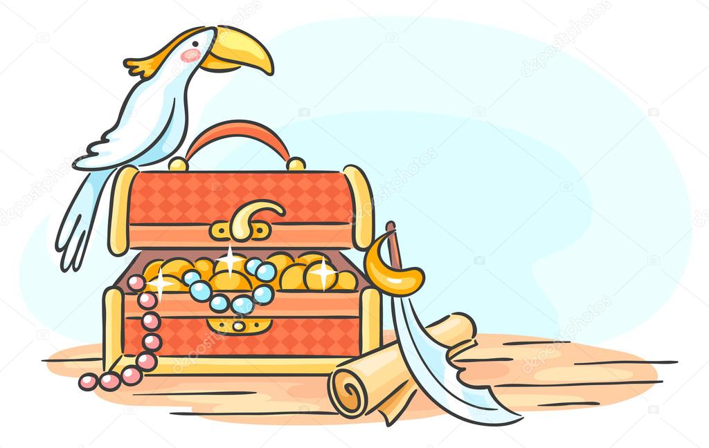 Treasure chest and a parrot