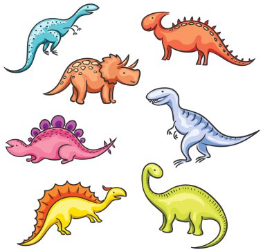 karikatür renkli dinozorlar