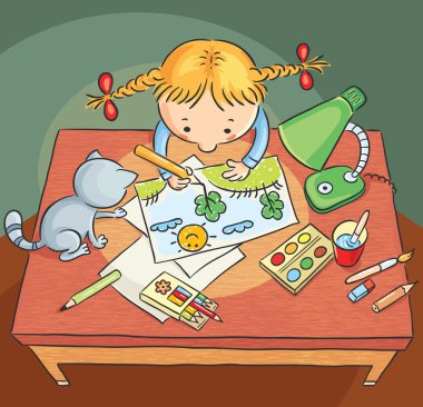 Girl drawing a picture clipart