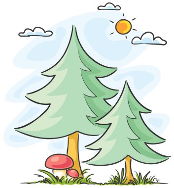 Fir-trees and mushrooms clipart