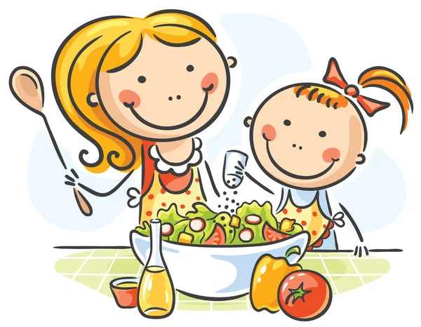 Mor och dotter matlagning — Stock vektor
