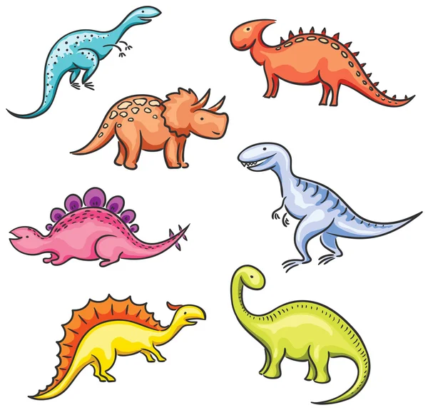 Tecknade färgstarka dinosaurier — Stock vektor