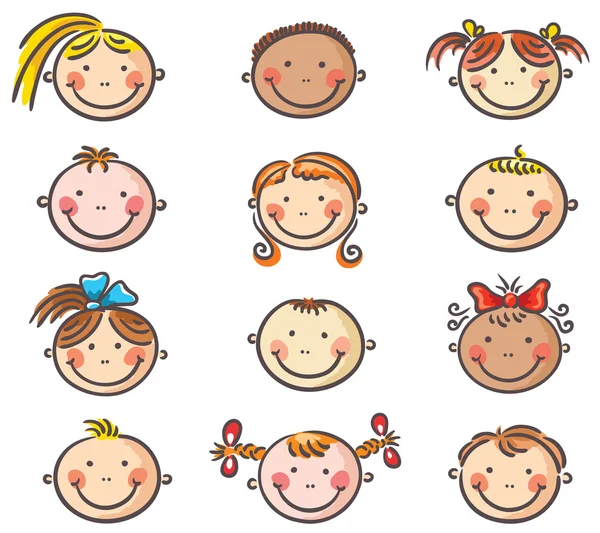 Happy cartoon kids faces - Stok Vektor