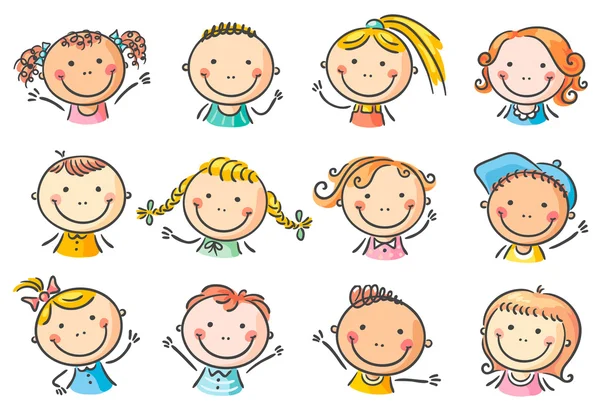 Caras de dibujos animados feliz niños — Vector de stock