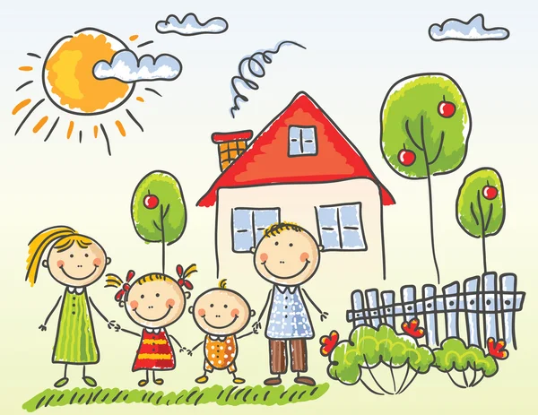 Family near their house — Stock Vector