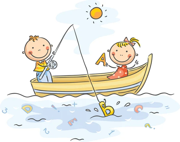 Los niños pequeños están pescando — Vector de stock