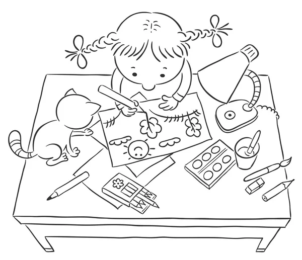 Girl drawing a picture — Stock Vector